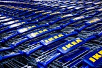 A vast blue (and yellow!) sea of shopping carts at the new IKEA Ottawa, Canada.