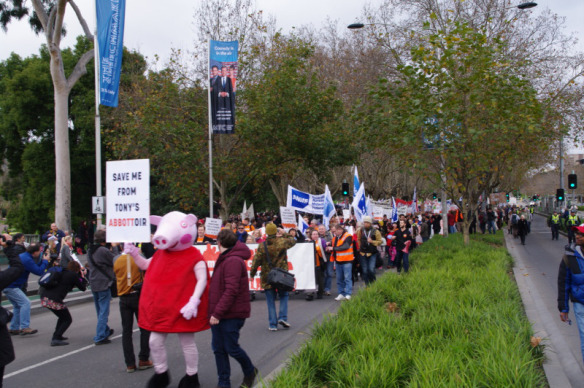 Peppa Pig leads march up St Kilda Road