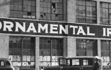 Damage to Flour City Ornamental Iron Company building during strike, Minneapolis