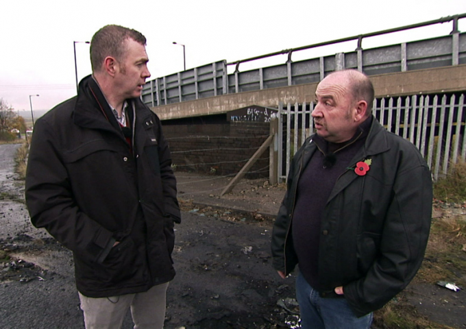 Reflection: Adam Price with former miner Harry Sellwood at Orgreave