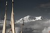 High point: Prayer flags frame the Kanchenjunga peak. 