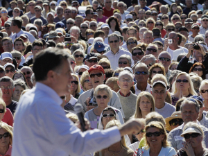 Mitt Romney, then the GOP presidential candidate, at a rally at Pioneer Park in Dunedin, Florida, in 2012.