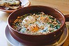 Turkish eggs with hazelnut dukkah and labna.