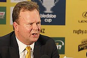 Bill Pulver, CEO of Australian rugby, speaks after the Australian coach Ewen McKenzie resigned after the Bledisloe cup rugby match between Australia and New Zealand in Brisbane, Australia, Saturday, Oct. 18, 2014.