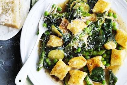 Ricotta gnocchi with spring vegetables and Burnt butter.