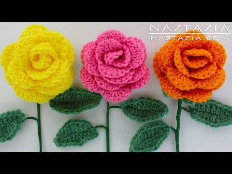 DIY Learn How to Crochet a Flower - Rose Bouquet Flowers Leaf Leaves Stem