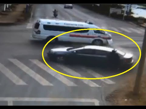 Ambulance Causes Freak Accident - Nearly Kills Two Pedestrians