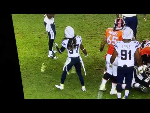 Chargers Jahleel Addae KO'ed on his feet. Denver vs SD 10/23/14