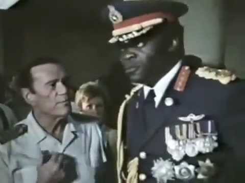 Idi Amin visits the hostages at Entebbe Airport, Uganda, 1976