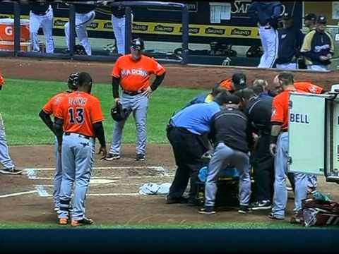 Giancarlo Stanton hit in face with pitch