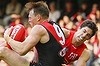 Brendon Goddard marks courageously.