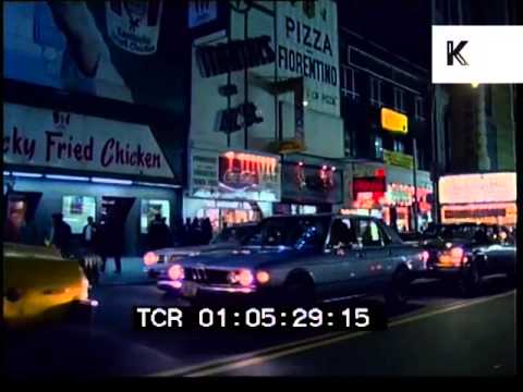 Driving through 1980 New York at Night, Times Square, Broadway