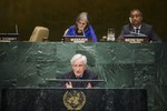 File - Noam Chomsky (front), Professor Emeritus at the Massachusetts Institute of Technology (MIT), gives a lecture on the prospects for resolving the Israeli-Palestinian conflict, organized by the UN Committee on the Exercise of the Inalienable Rights of the Palestinian People, 14 October, 2014.