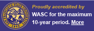 SF State log with message &quot;Proudly accredited by WASC for the maximum 10-year period&quot; with a link to more information