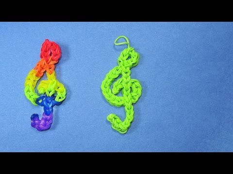 Rainbow Loom Charms: TREBLE CLEF (Music) Design on loom / bands