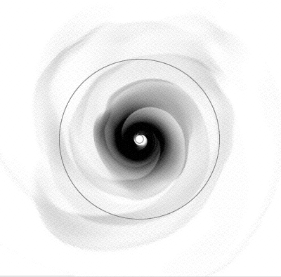 Simulation showing the development of spiral waves in a self-gravitating disk