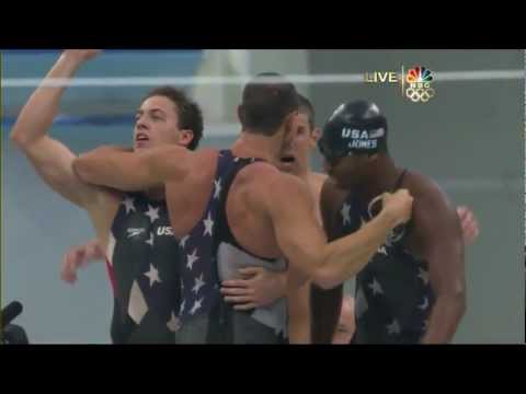 Michael Phelps 2nd Gold 2008 Beijing Olympics Swimming Men's 4 x 100m Freestyle Relay