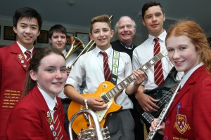 James Hargest College jazz band Off the Record, from left, Michael Zhang, Anna Redmond, Josiah Brown,  David Stupples, tutor John McLelland, Jonty Heydenrych and Rebekah Elder prepare for the Southland Secondary Schools Jazz Fest.  