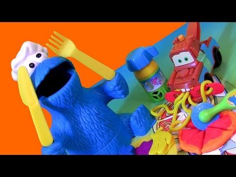 Play Doh Chef Cookie Monster Eats Pizza Lunch Box 123 Mold 'n Go Speedway Playdough Mater Cars Pixar