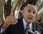 File - Lawyer and former New York City Mayor Rudy Giuliani comments on a lawsuit filed against video game giant Activision by former Panamanian dictator Manuel Noriega outside Los Angeles Superior court in Los Angeles Thursday, Oct. 16, 2014.