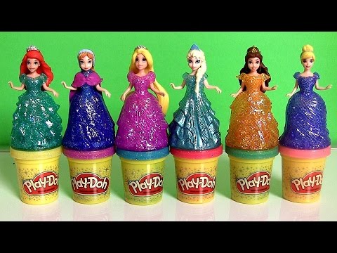 NEW Play Doh Sparkle Princess Ariel Elsa Anna Rapunzel Disney Frozen Glitter Glider Magic Clip Dolls