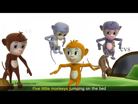 Five Little Monkeys Jumping on the Bed Nursery Rhyme - 3D Animation Rhymes for Children