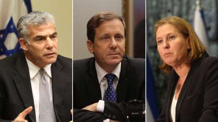 de gauche à droite : Yair Lapid, Itzhaak Herzog et Tzipi Livni. © Ynet.