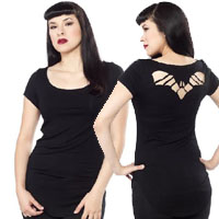 Bat Cutout on a black girls fitted shirt by Sourpuss 