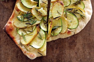 Rosemary, potato and zucchini pizza