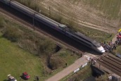 Paris-Roubaix riders' near miss with train