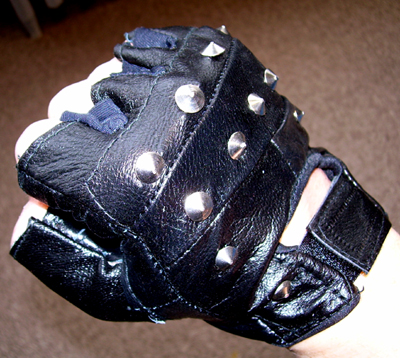 Black Leather Studded Fingerless Gloves