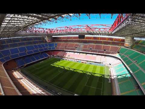 Drone flight football stadium San Siro - Milan. AC Milan Inter Milan