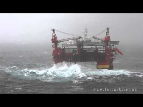 Accommodation platform Floatel Superior in Storm in the North Sea.