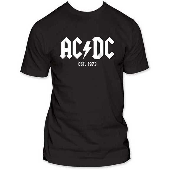 AC/DC- Est 1973 on a black slim fit shirt