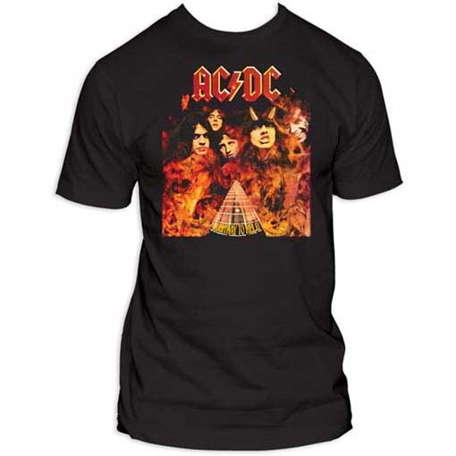 AC/DC- Highway To Hell (Band Pic With Flames) on a black shirt (Sale price!)