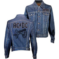 AC/DC- Logo on front, Cannon on back on a blue denim jacket