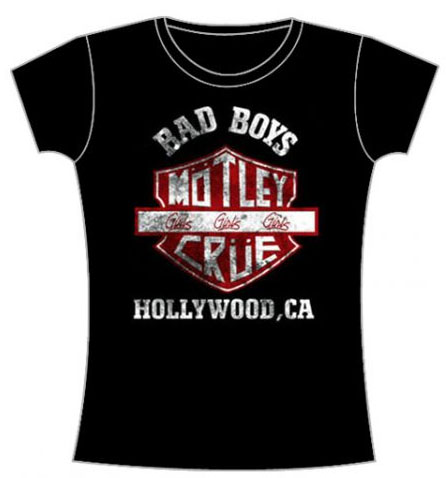 Motley Crue- Bad Boys Crest on a black girls fitted shirt