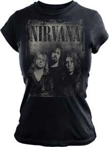 Nirvana- Faces & Logo on a black fitted girls shirt (Sale price!)