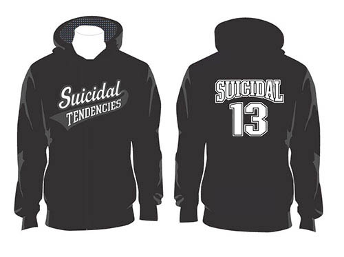 Suicidal Tendencies- Logo on front, 13 on back on a black hooded sweatshirt