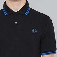 Fred Perry Laurel Collection Twin Tipped Polo Shirt- BLACK / RGB BLUE (Made In England!)