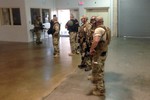 Members of the Garland Police Department are stand inside the Curtis Culwell Center on Sunday, May 3, 2015, in Garland, Texas.