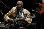 File - B.B. King performs in concert at the Tennessee Theater, Tuesday, May 27, 2014 in Knoxville, Tenn.