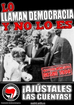 Pegatina Lo llaman democracia y no lo es. ¡Ajústales las cuentas!. Resistencia Antifascista desde 1936