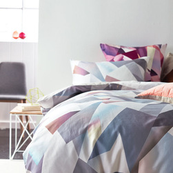 Zirconia Quilt Cover Set - The delicate shades and shapes of reflected light from the facets of a gem inspired this modern, new-look geometric design. Digitally printed on cotton sateen for perfect precision in colour and detail.