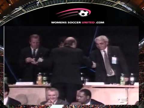 FIFA president Sepp Blatter falling off a stage