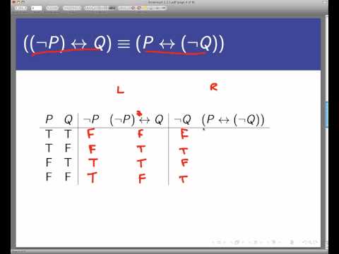 Logical equivalence (Screencast 2.2.1)