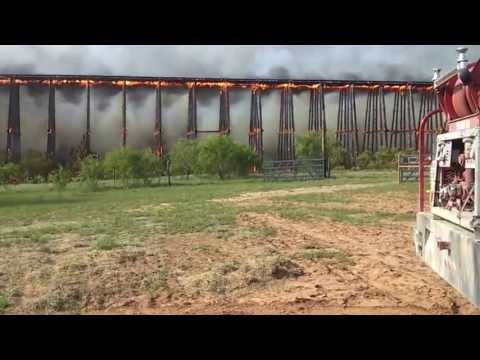 Rail Road bridge fire Colorado River in Lampasas County Texas