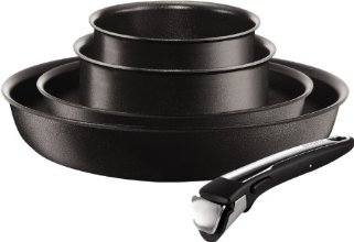 Tefal L3209402 Ingenio Induction - Batterie de cuisine Set de 5 Pièces Aluminium Noir : 2 poêles (22/26 cm) + 2 Casseroles (16/18 cm) + 1 poignée