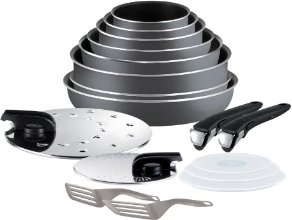 Tefal L0289702 Ingenio 5 - Lot de 17 Pièces : 3 Casseroles (16/18/20cm) + 3 Poêles (22/26/28cm) + 1 Wok (24cm) + 1 Sauteuse (26cm) + 1 couvercle anti-gras (28cm) + 1 Couvercle égouttoir + 3 couvercles hermétiques (16/18/20cm) + 1 spatule longue + 1 spatule à angle + 2 poignées amovibles