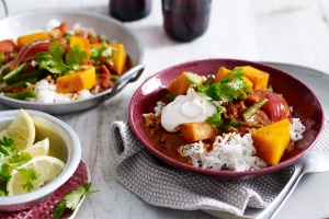 Pumpkin rogan josh with cumin raita